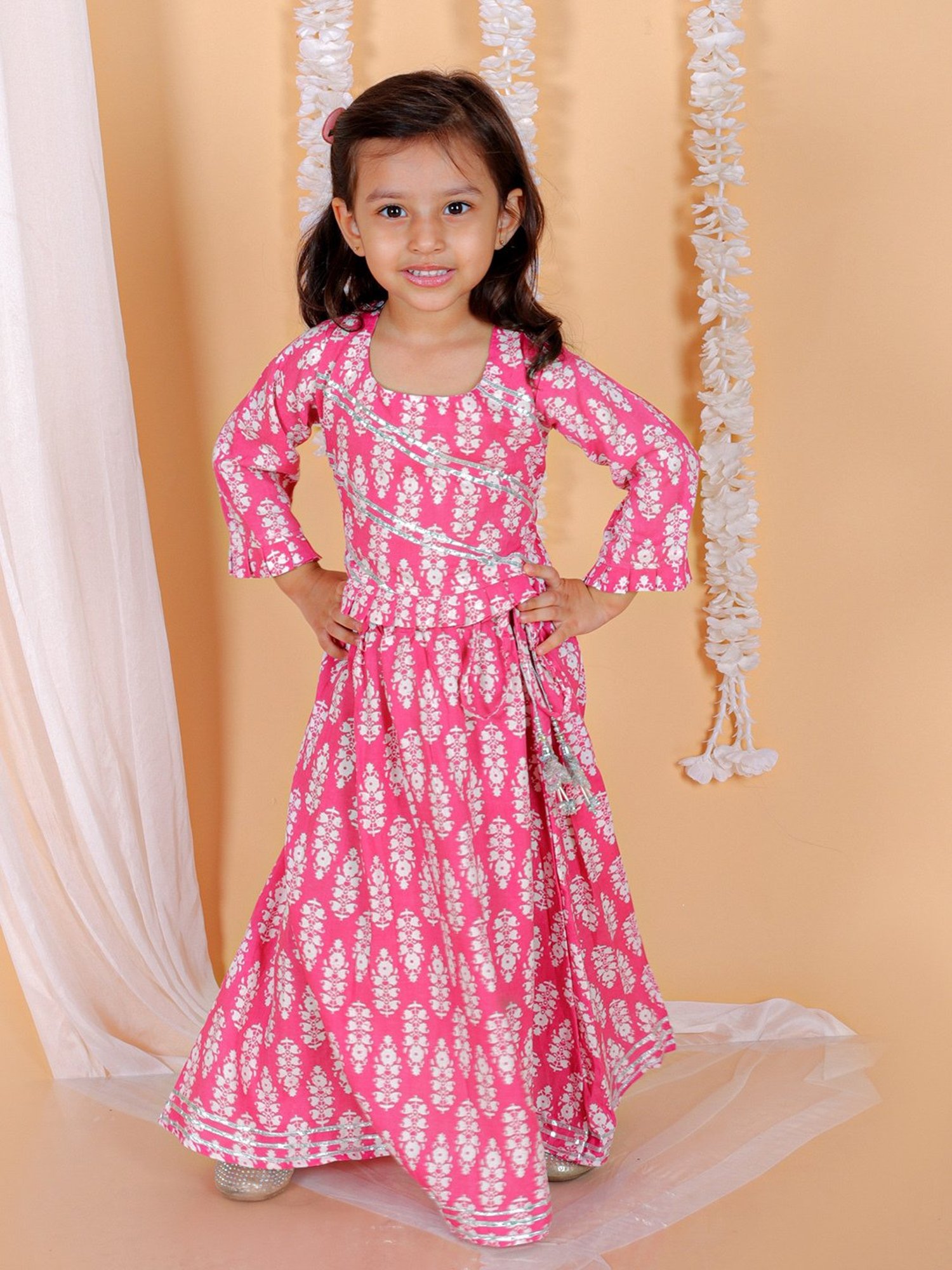 The Mom Store Kids Pink Floral Print Lehenga with Choli