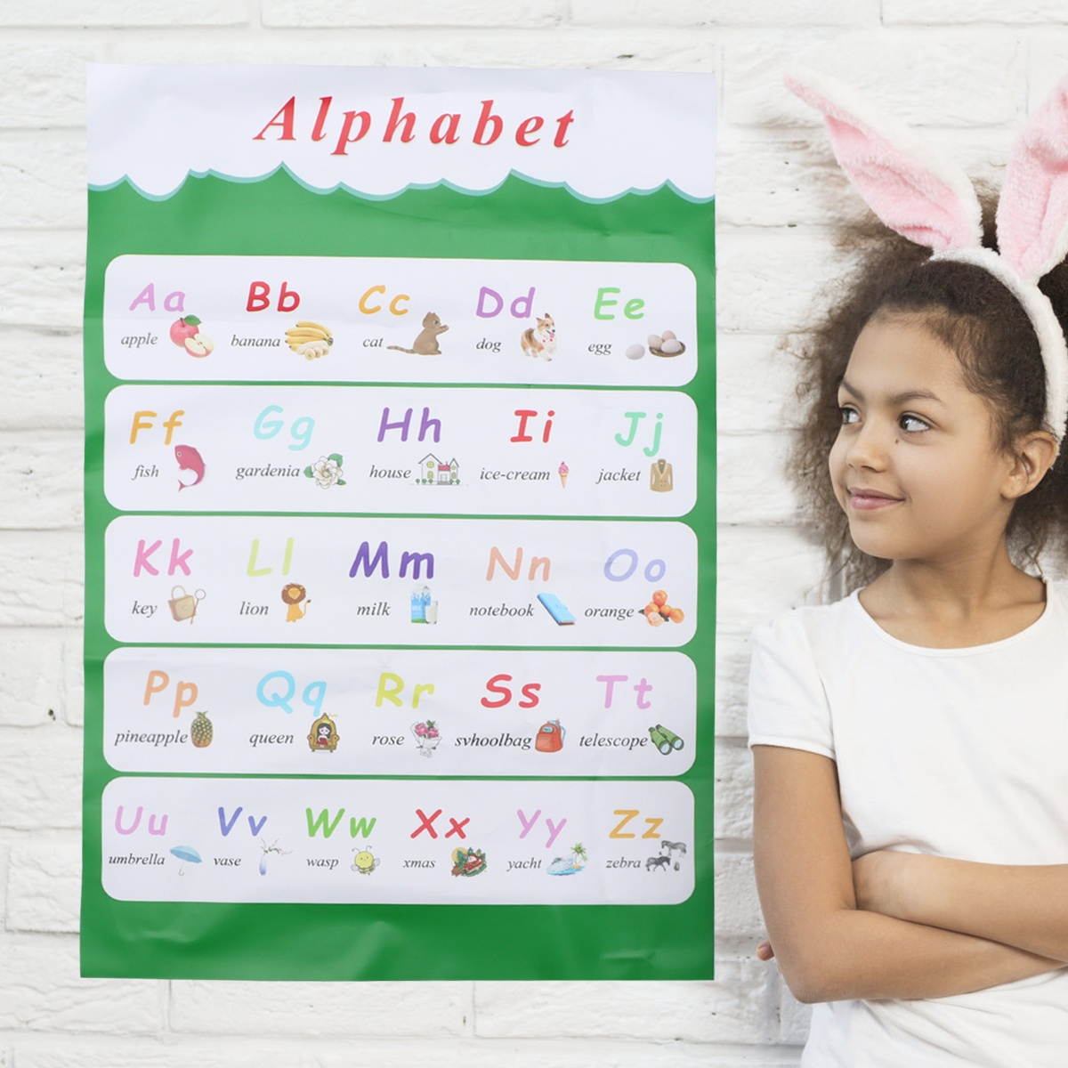 Self-adhesive Alphabet Chart Kids Early Education Wall Map English Learning Poster for Home Nursery (30x40cm)