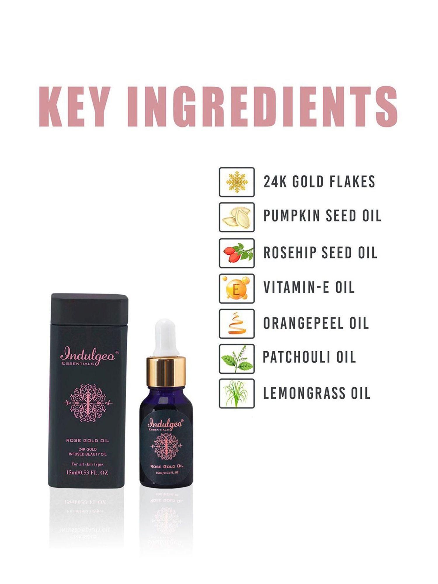 Indulgeo Essentials Rose Gold Beauty Oil - 15 ml