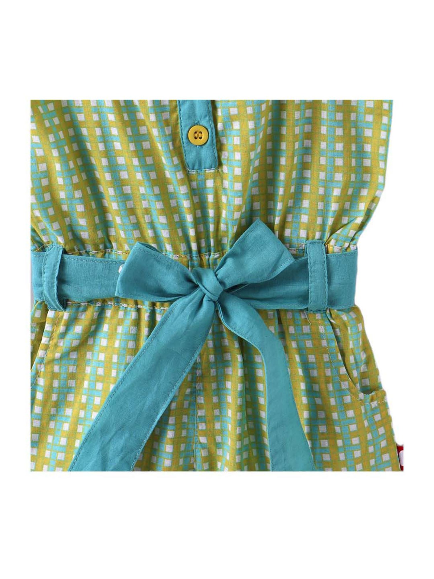 Nino Bambino Kids Green Cotton Chequered Jumpsuits