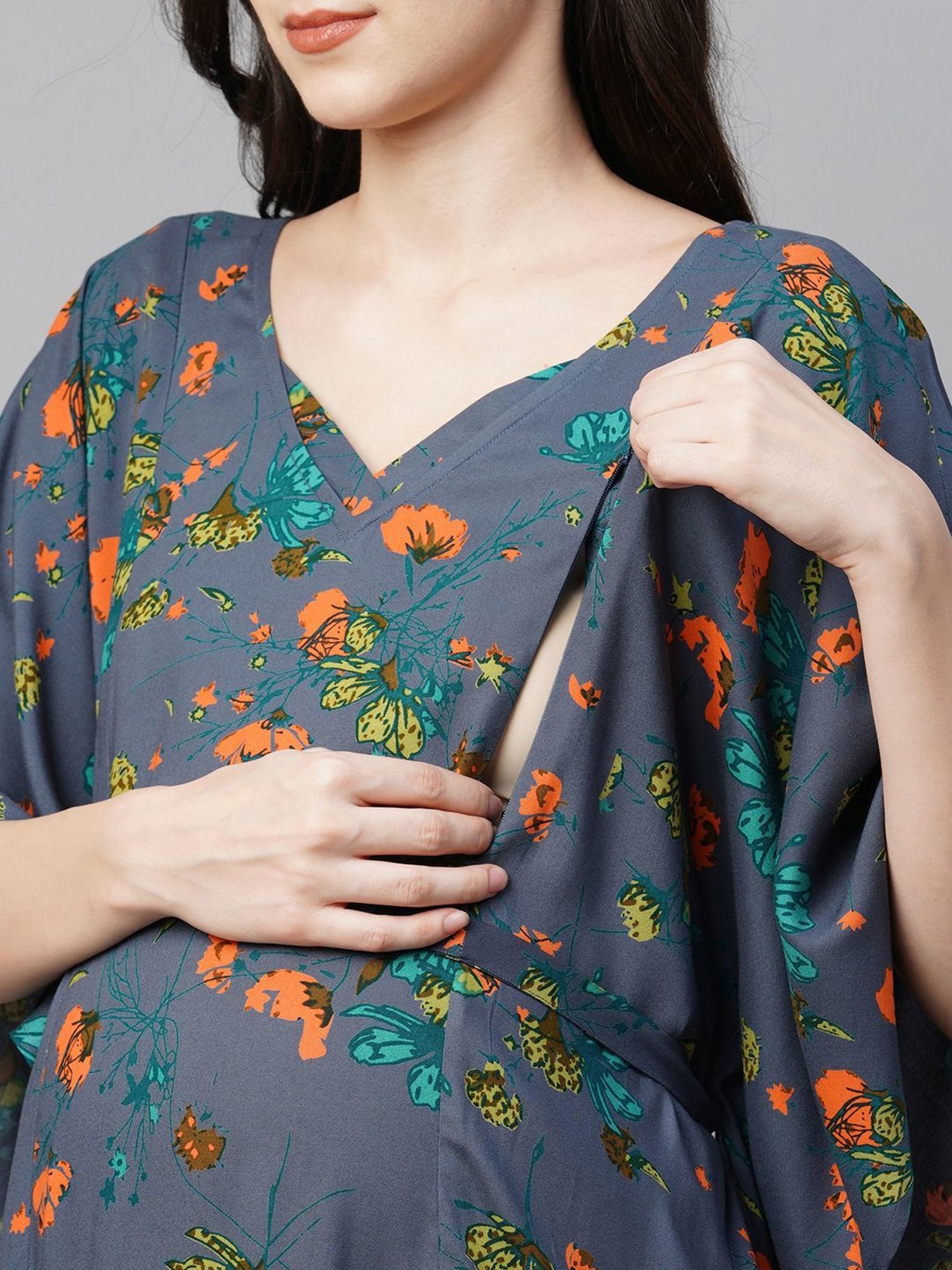 MomToBe Blue Printed Maternity Kaftan