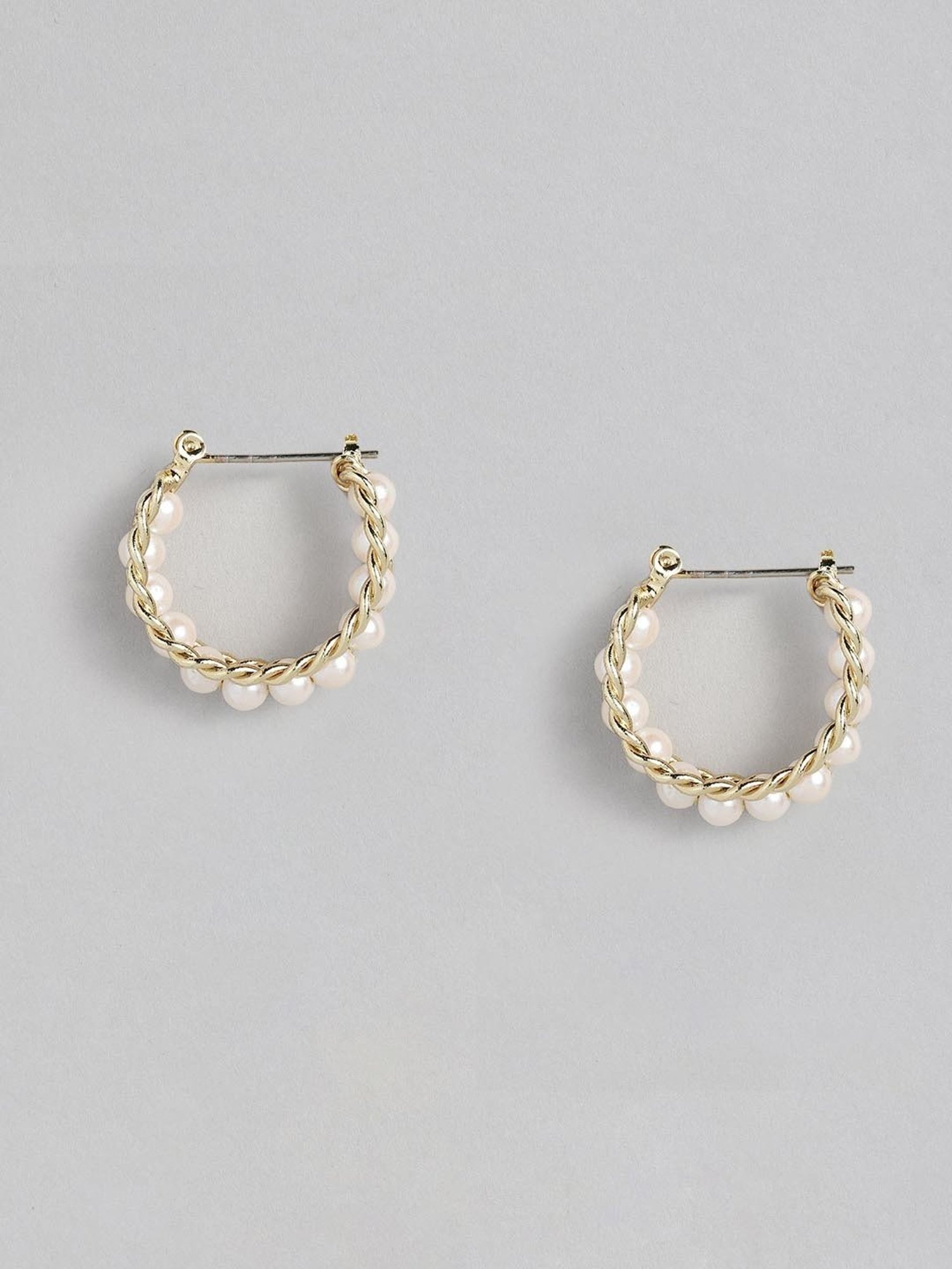 Estele Gold-Plated Hoop Earrings with White Pearls for Women
