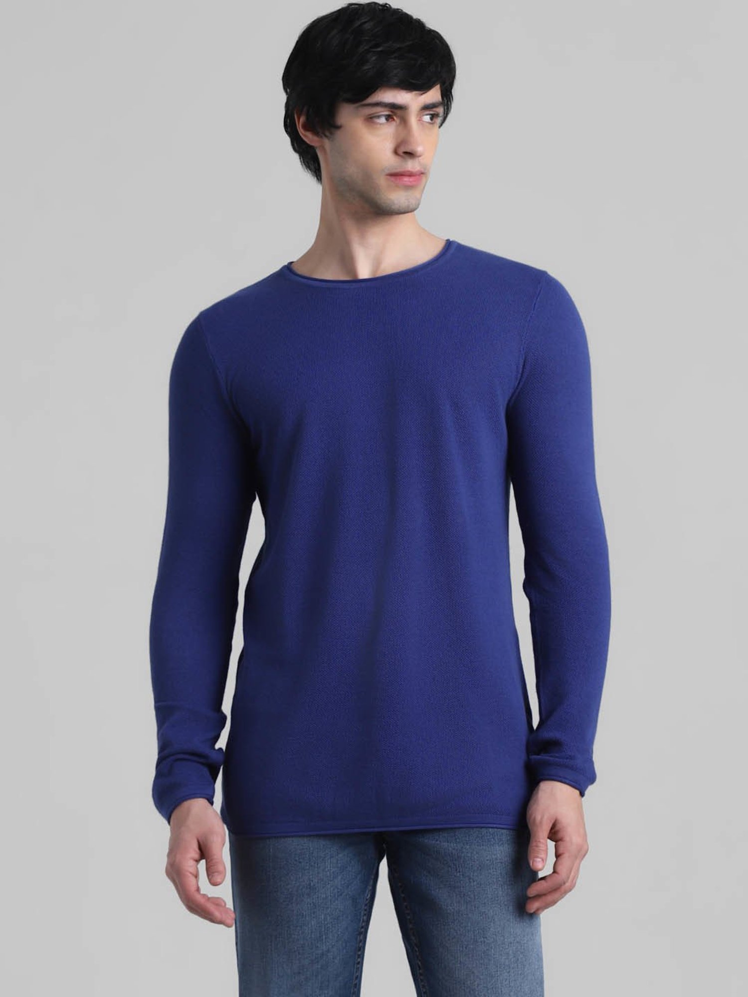 Jack & Jones Twilight Blue Cotton Regular Fit Sweater
