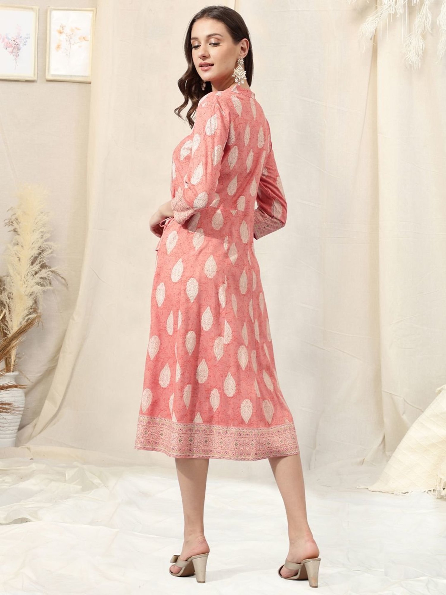 MIRCHI FASHION Coral Embroidered A-Line Dress