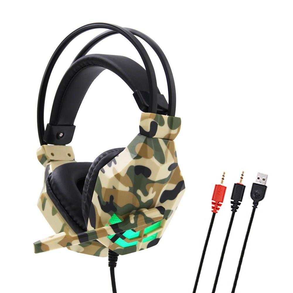 SY850MV Gaming Headset 3.5mm Wired Over Ear Headphones Noise Canceling E-Sport Earphone with Mic LED Light Volume Control AUX+USB for Desktop PC