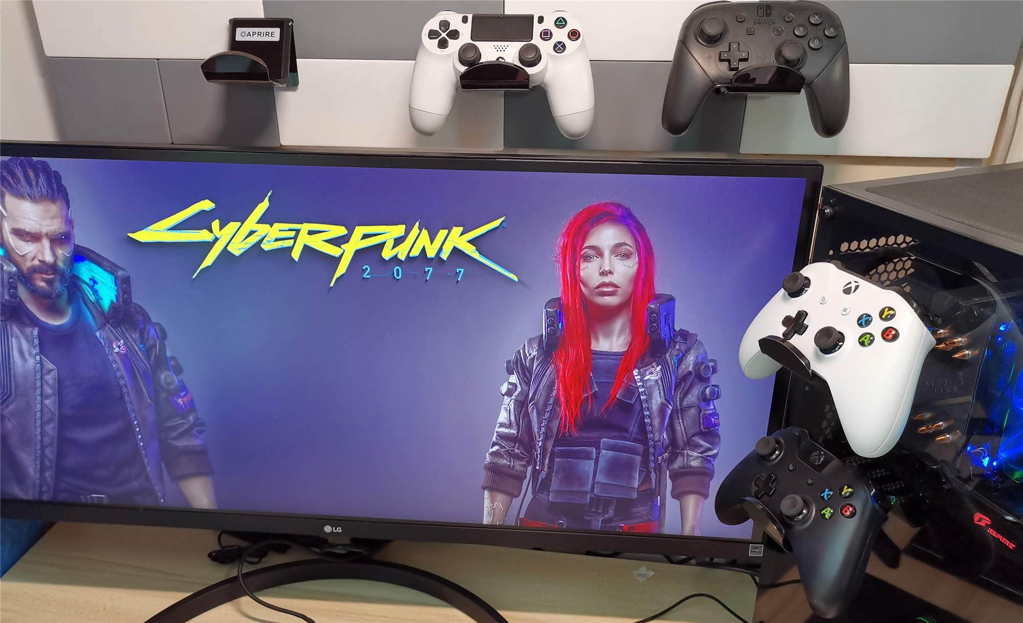 Controller Stand Wall Holder Mount for Xbox One PS4 Switch Pro - Pack of 2 OAPRIRE Acrylic Video Game Controller Accessories with Cable Clips - Black