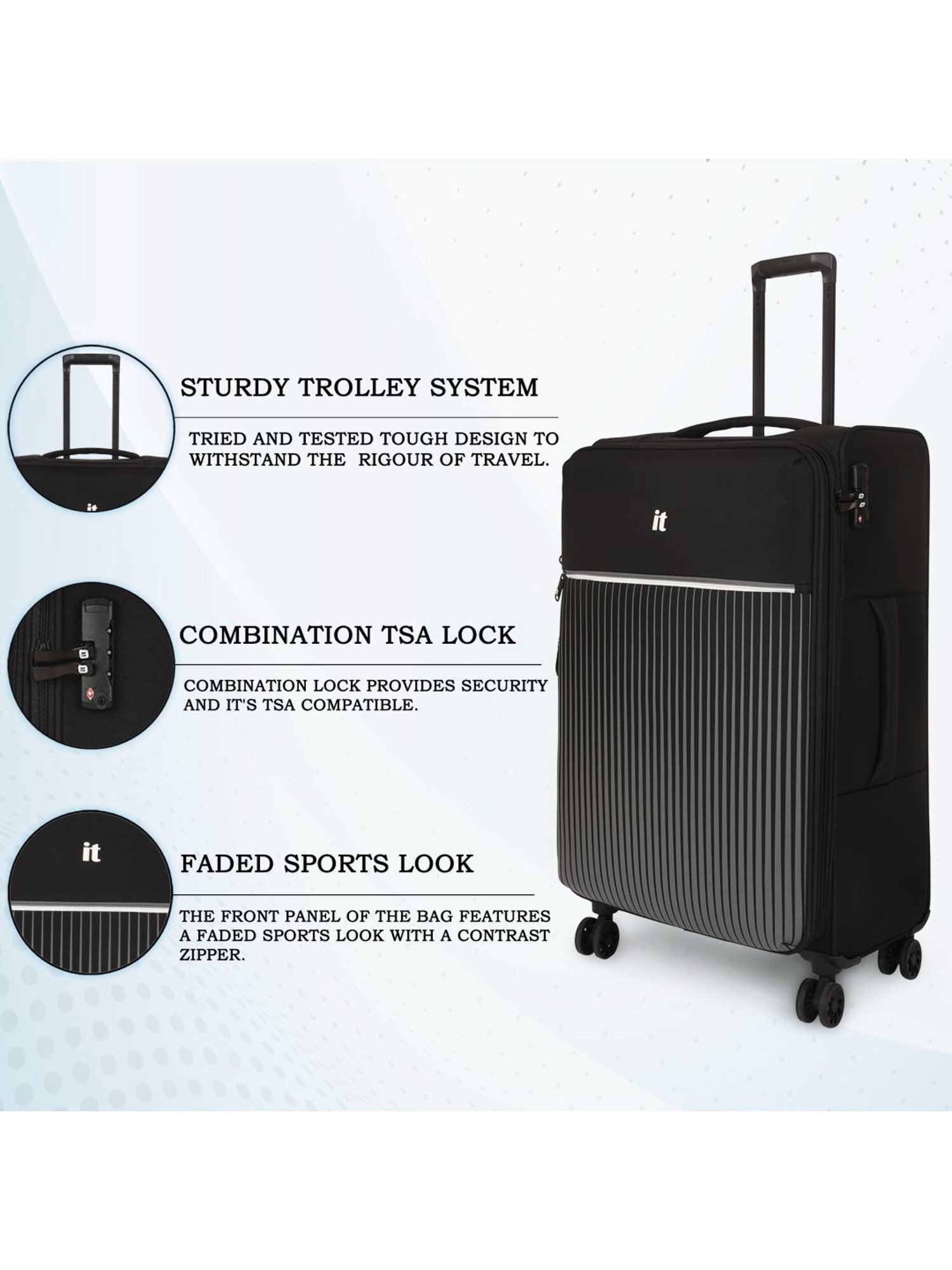 it luggage The Lite Black Large 28 inches Expandable Soft Case Luggage Trolley with TSA Lock