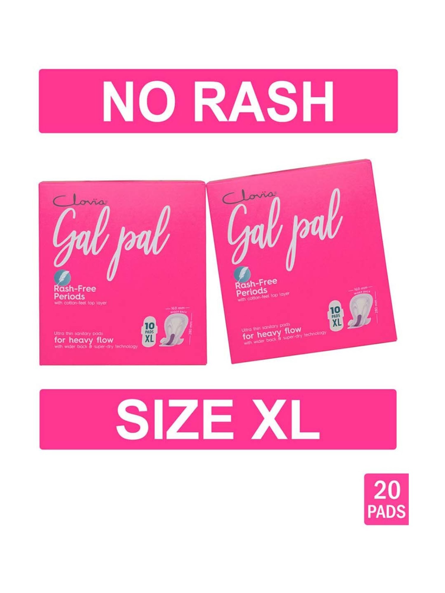 Clovia Botaniqa Gal Pal Sanitary 20 Pads XL for Heavy Flow - 280 mm