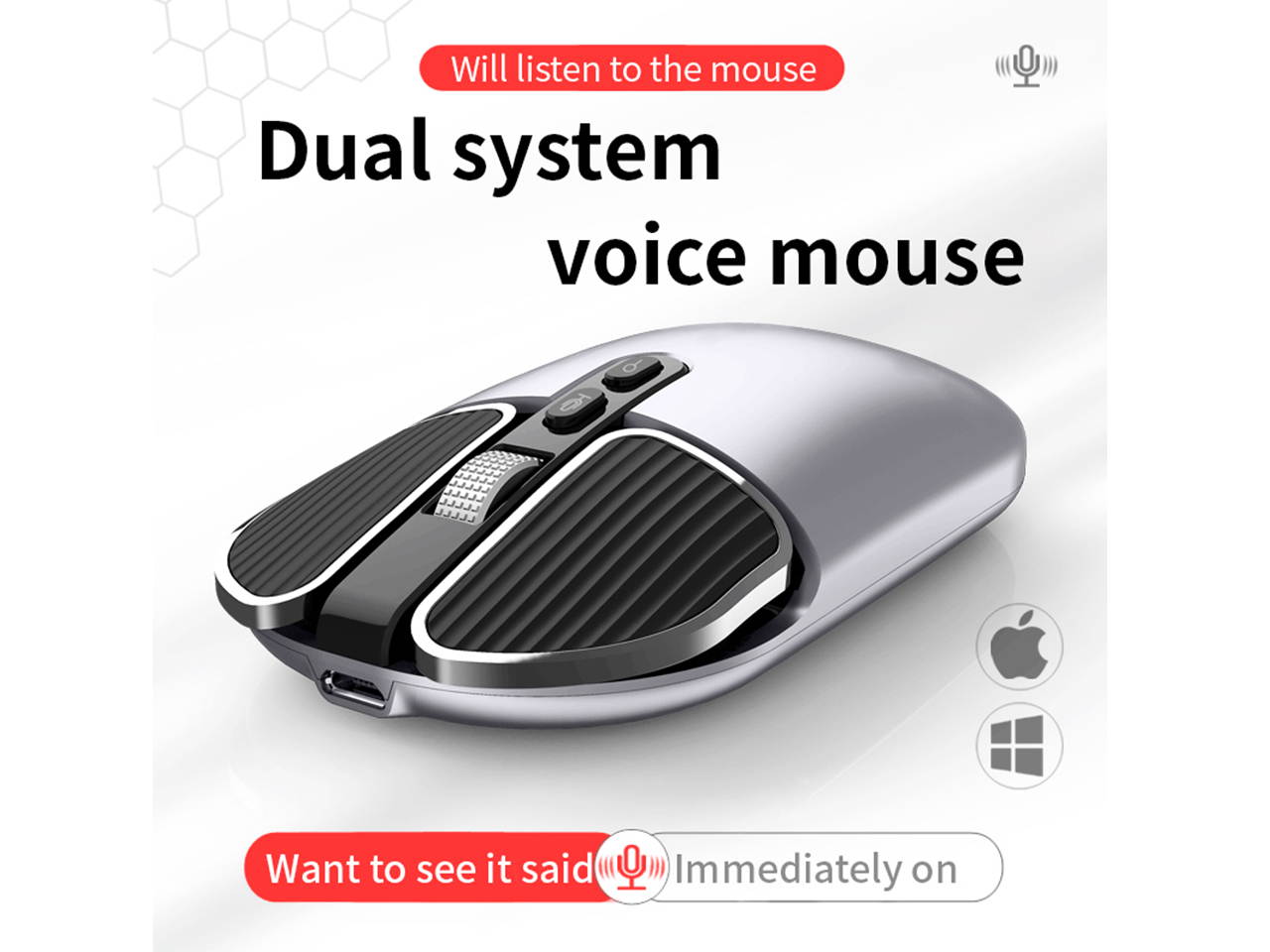 Phylina M6 2.4G Wireless AI Voice Mouse Dual System Multi-Language Translation Silent Office Mouse Cordless Mouse for Searching Translating up to 28 Languages for PC, Laptop, Windows, Mac OS