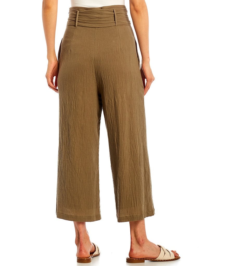 Sugarlips High Waist Belted Wide Leg Paperbag Waist Crop Pants