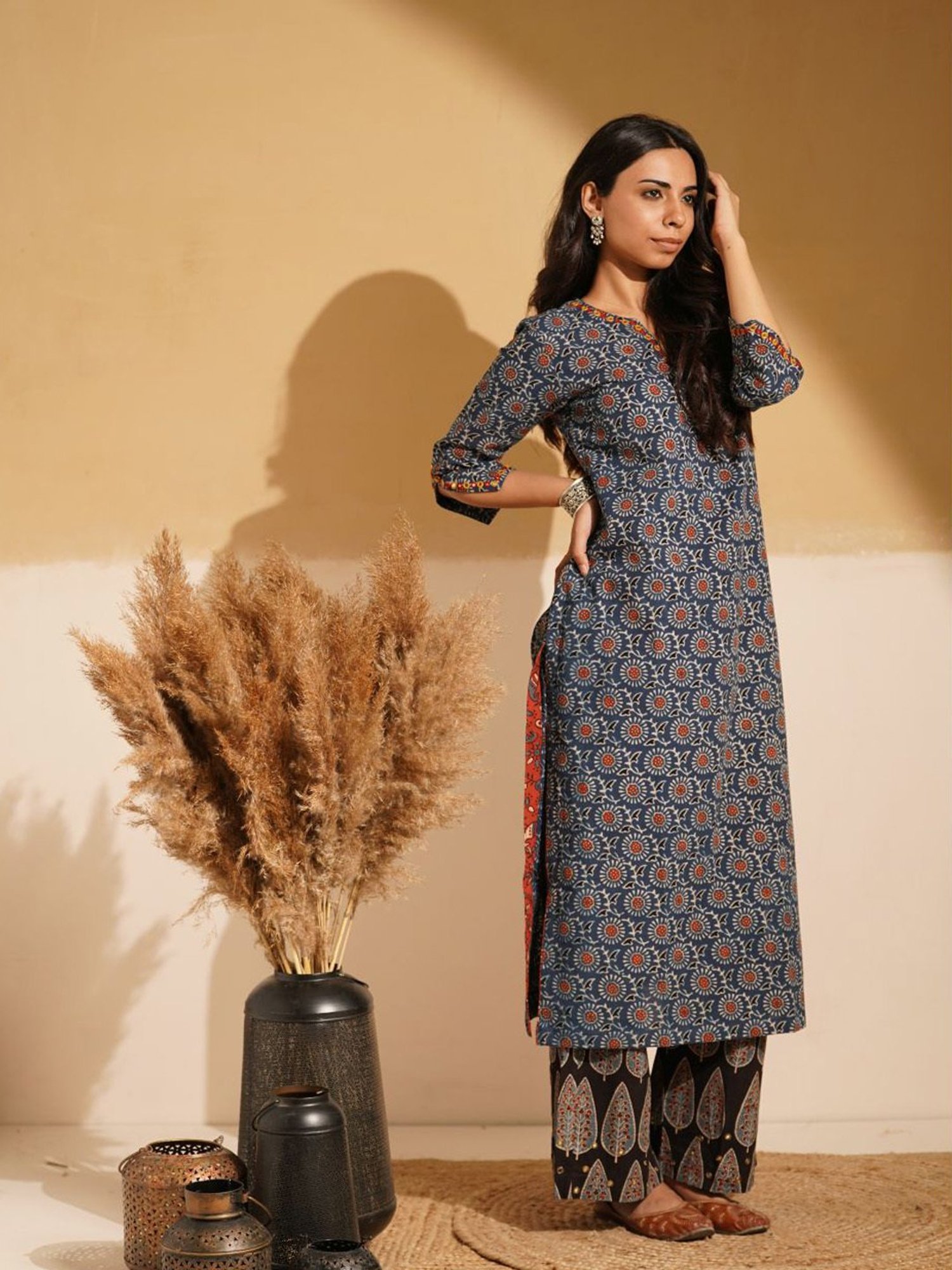 Love Chic Indigo Blue Ajrakh Cotton Straight Kurta