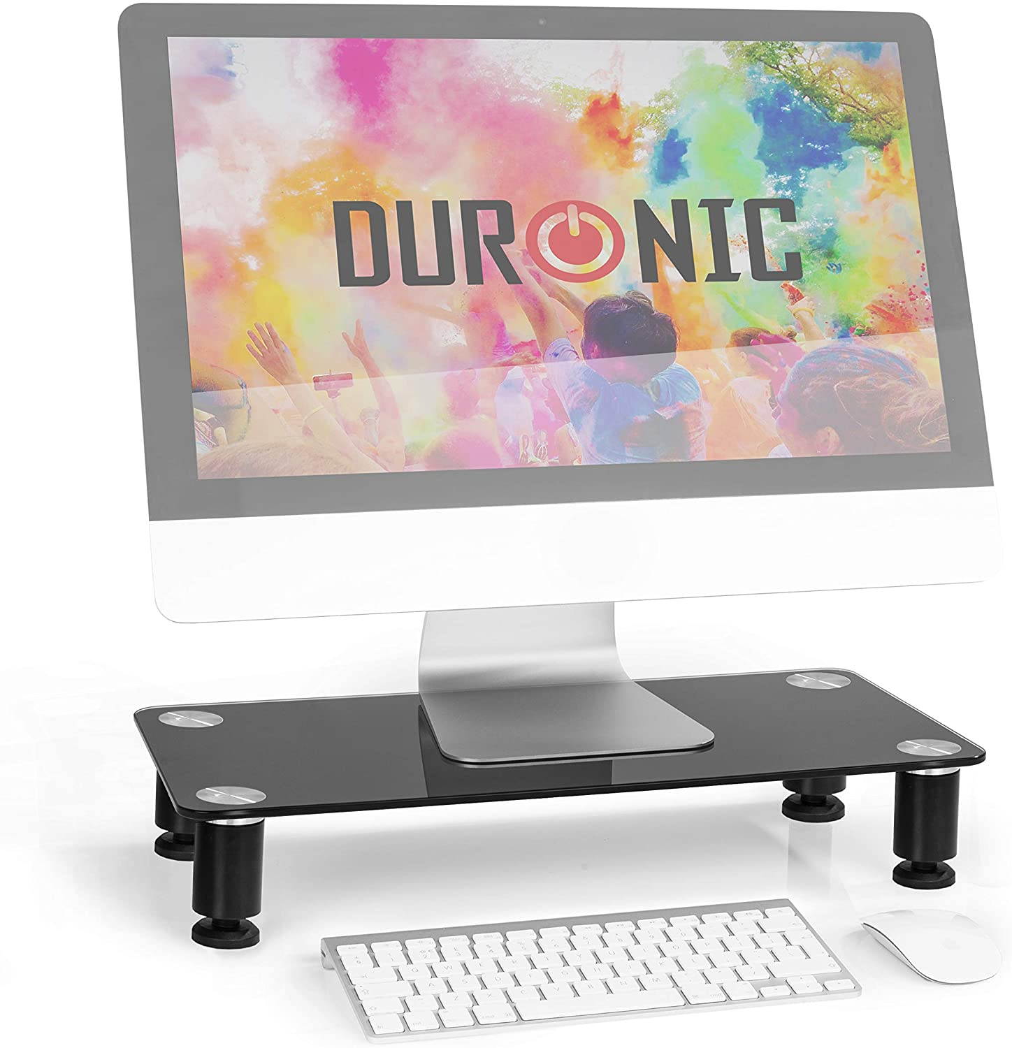 Duronic Monitor Stand DM051 | Screen Riser for Desktop | Black Tempered Glass | Desk Support for Laptop TV Screen or PC Computer Screen | 40kg Capacity | 63cm x 25cm | For Home, Office or Classroom