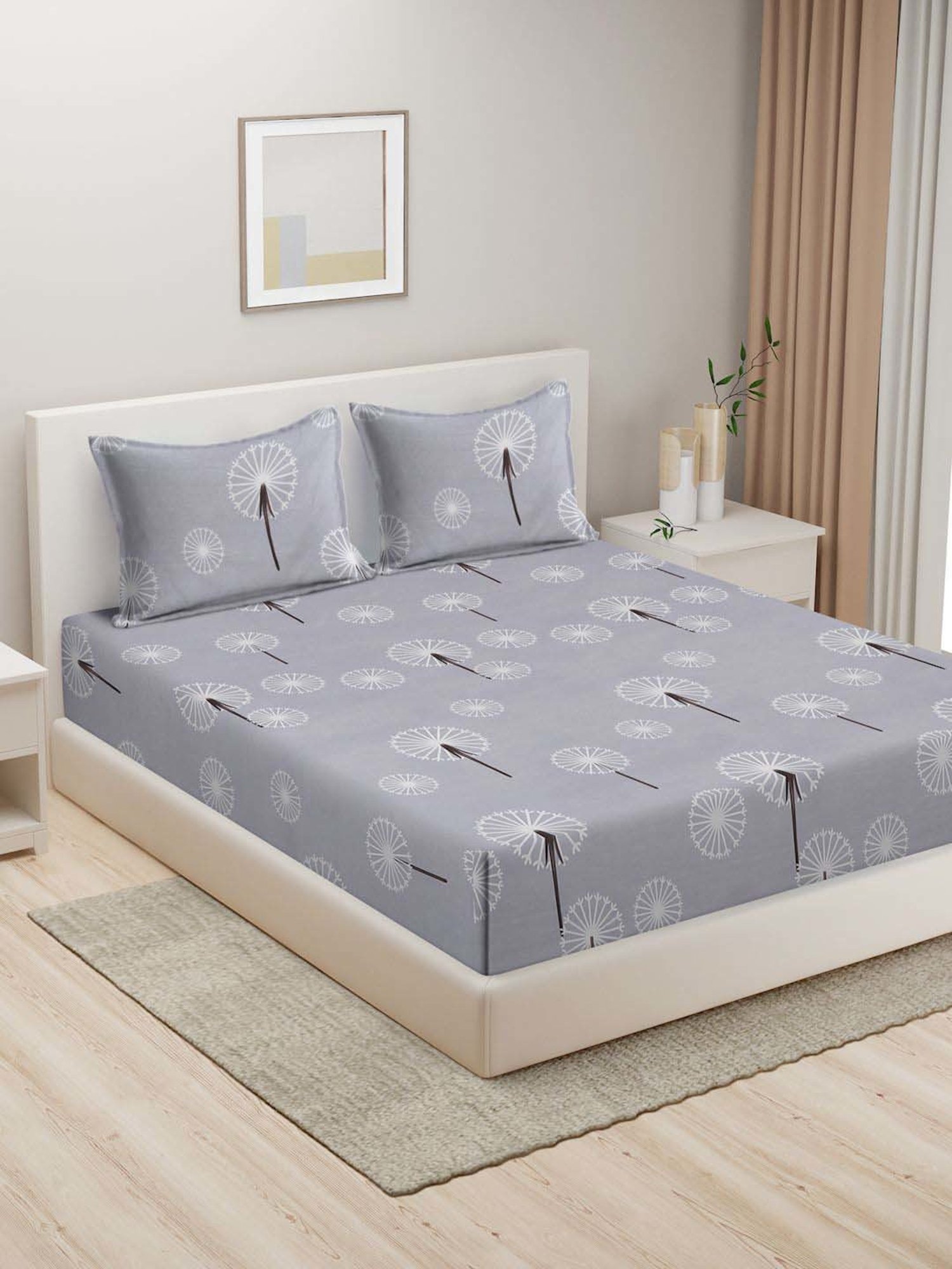 HOSTA HOMES Grey Cotton 280 TC King Bedsheet with 2 Pillow Covers