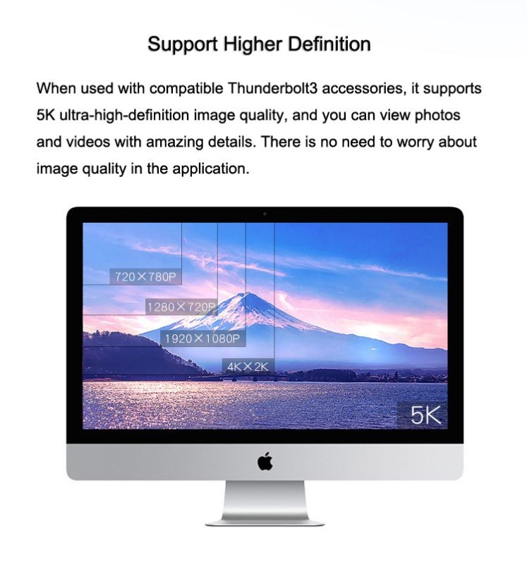 0.7M/2.3ft 100W Thunderbolt 3 cable 40Gbps 5K@60Hz Thunderbolt 3 to Thunderbolt 3 Cable for Thunderbolt 3 Docking Station Macs