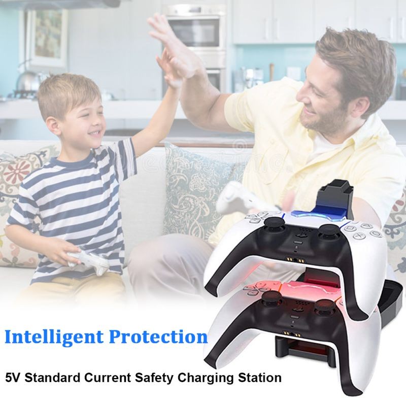 Charger for PS5 DualSense Wireless Controller, Charging Station with Dual USB C Ports & LED Indicator, Charger Stand Dock for Sony Playstation 5 Dualsense (Black)