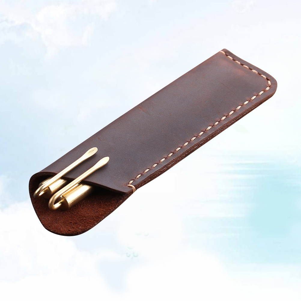 Vintage Pen Pouch Holder Pencil Protective Sleeve Bag Durable Pen Case Pen Storage Bag for Home Office School (Coffee)