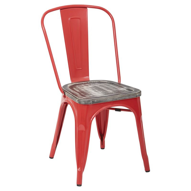 2pk Bristow Red Frame Metal Chair with Vintage Wood Seat Ash Crazy Horse - OSP Home Furnishings