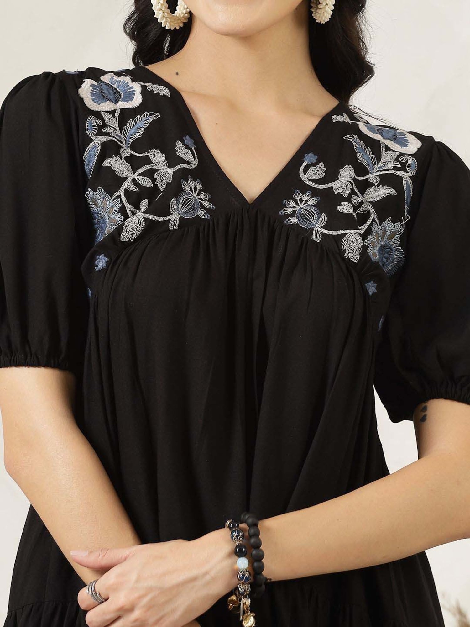 Stylum Black Embroidered A-Line Dress