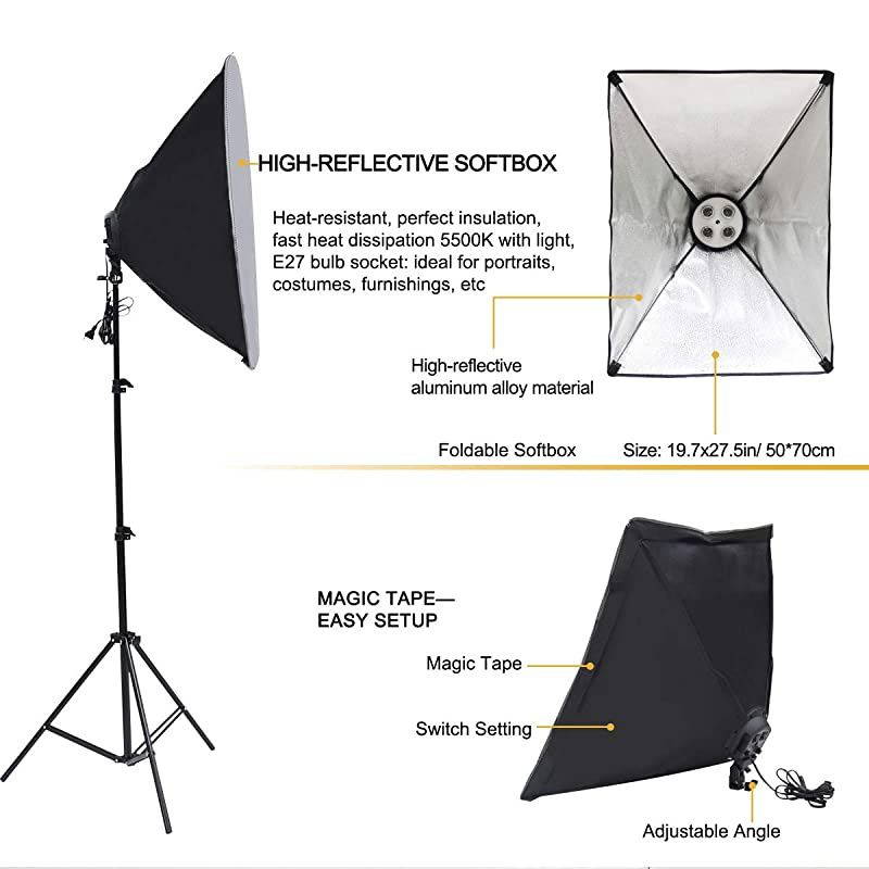 Photography Lighting Kit, 10ft x 6.6ft/2M x 3M Background Support System with 3 Color Backdrop, 3 Umbrella, 3 Softbox, Continuous Lighting Backdrop Kit for Photo Video Shooting