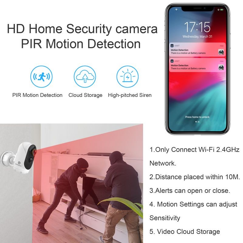 WONGKUO Home Security Camera Outdoor, IP/Network Camera, Wireless Surveillance Security Cameras With 1080P Night Vision/ PIR Motion Detection/ 2-Way Audio/ IP65 Waterproof