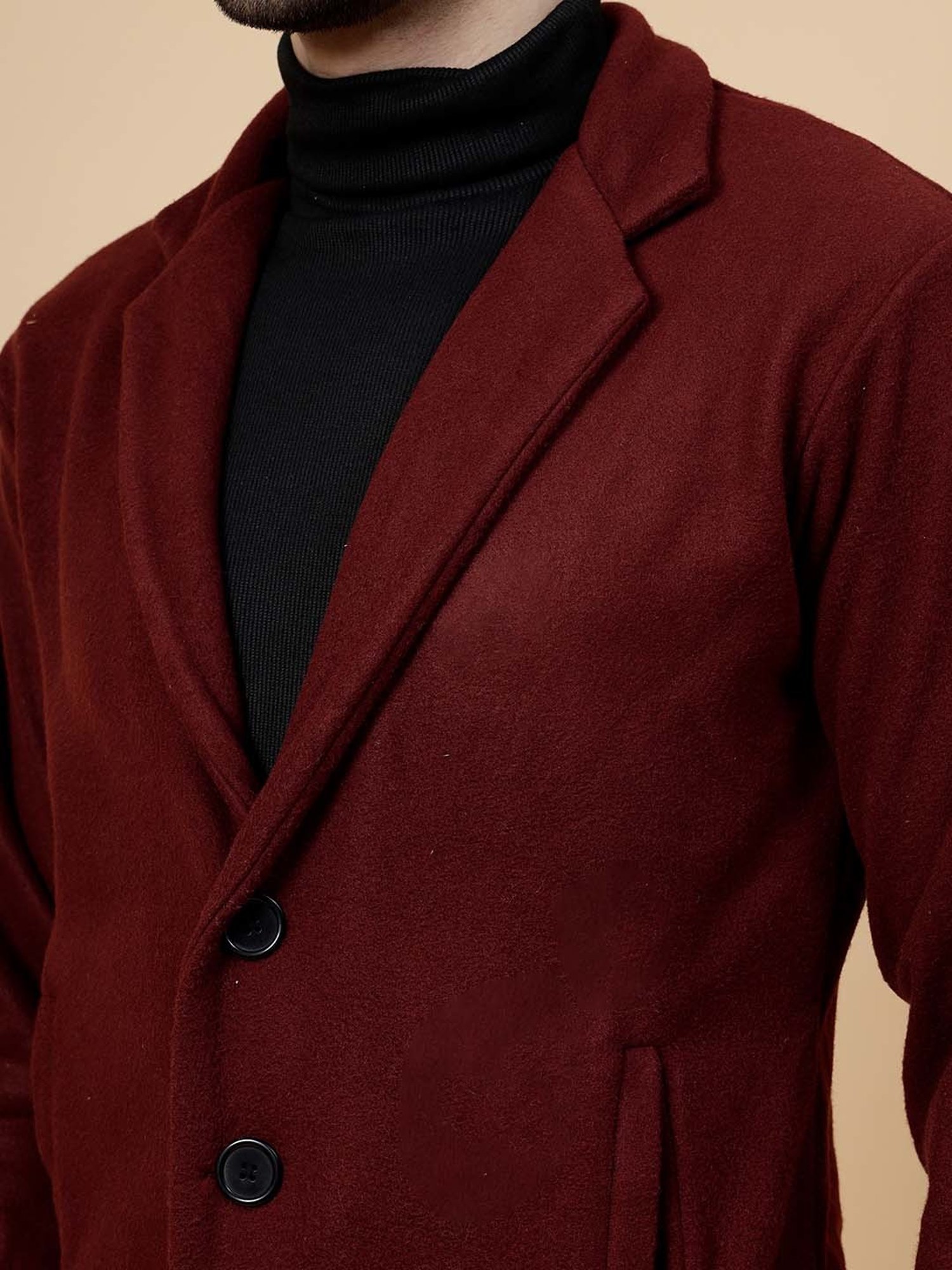 Rigo Maroon Regular Fit Overcoat