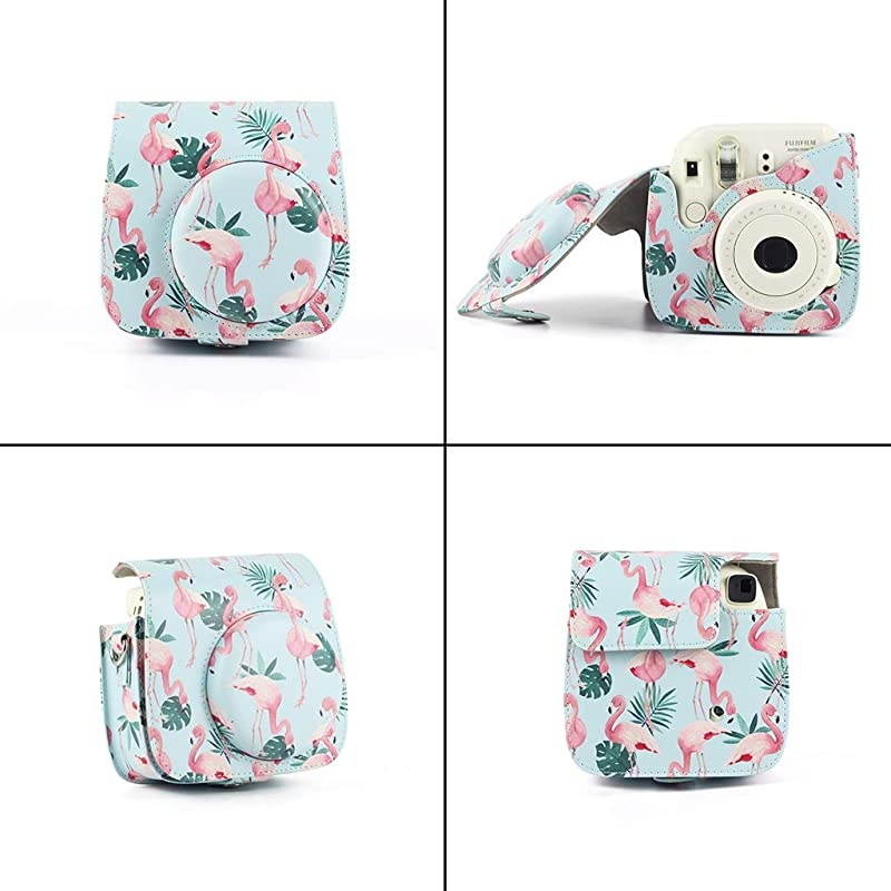 Accessories kit for Fujifilm Instax Mini 9 8 Instant Kids Camera with Blue Flamingo Custom Case + Accessories Bundle, Color Filters, Photo Album, Assorted Frames, Selfie Lens + More