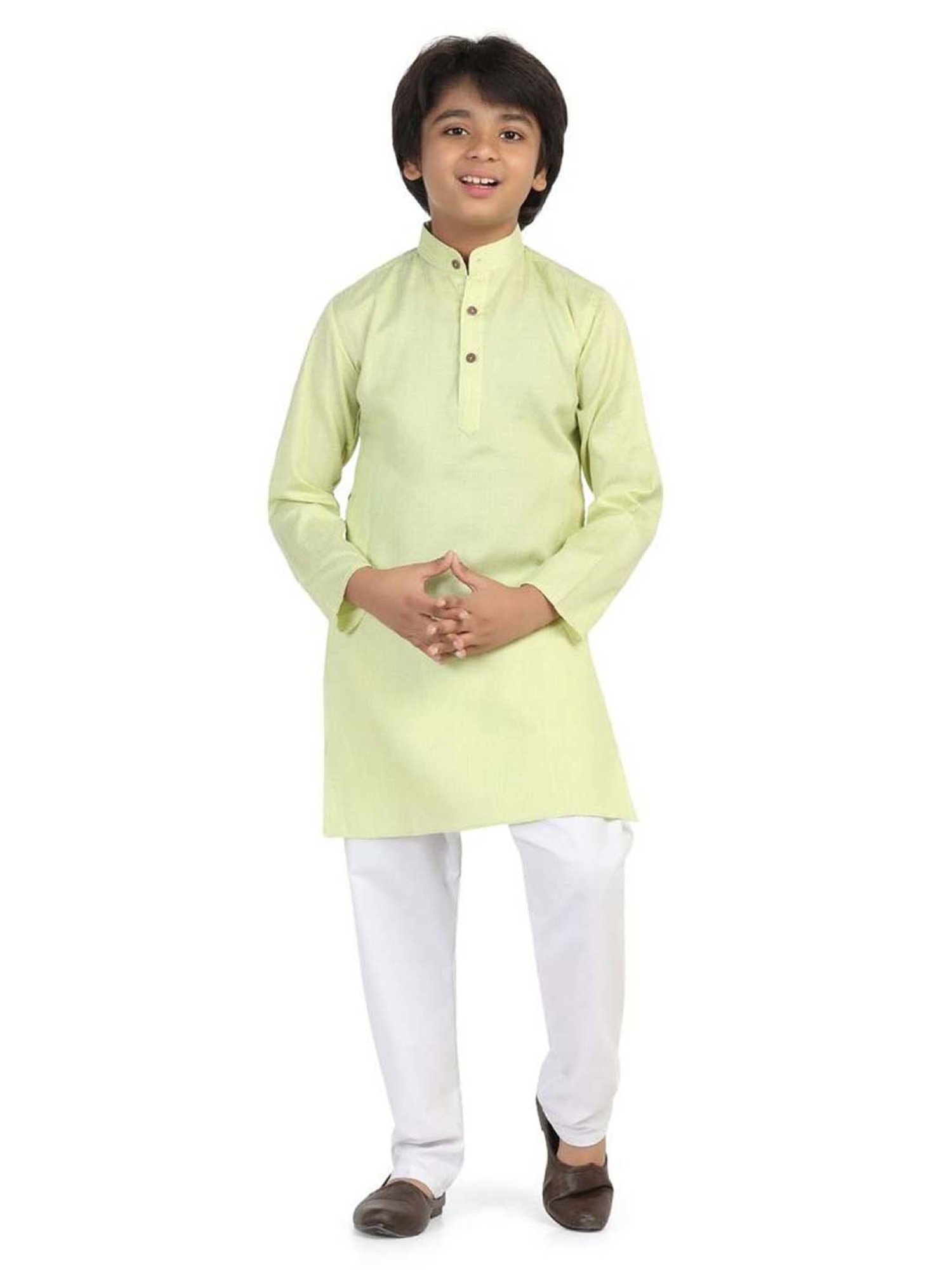 TAHVO Kids Green & White Slim Fit Full Sleeves Kurta Set