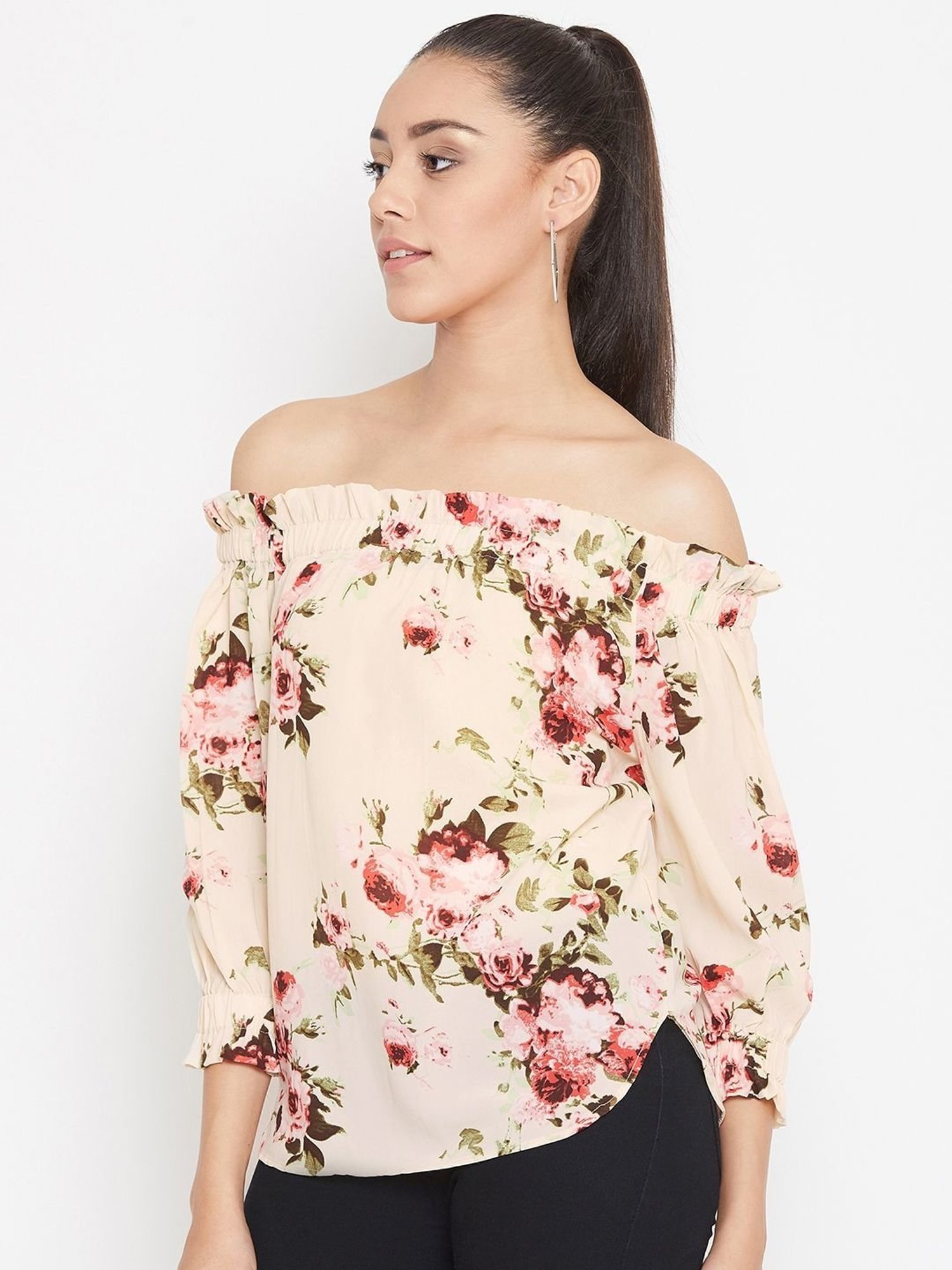 PURYS Cream Floral Print Top