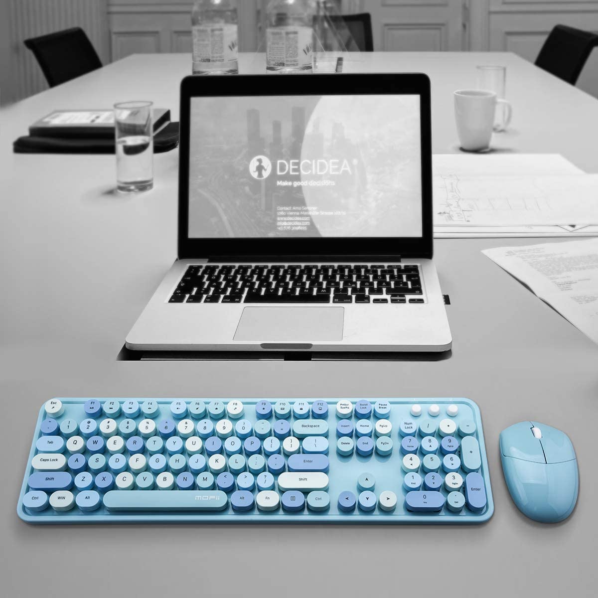 MOFII Wireless Keyboard and Mouse Combo, 2.4G Cute Round Girl Lipstick Retro Round Cap Keyboard Mute Keyboard Mouse Set for Laptop, Computer, Mac (Mixed Color)