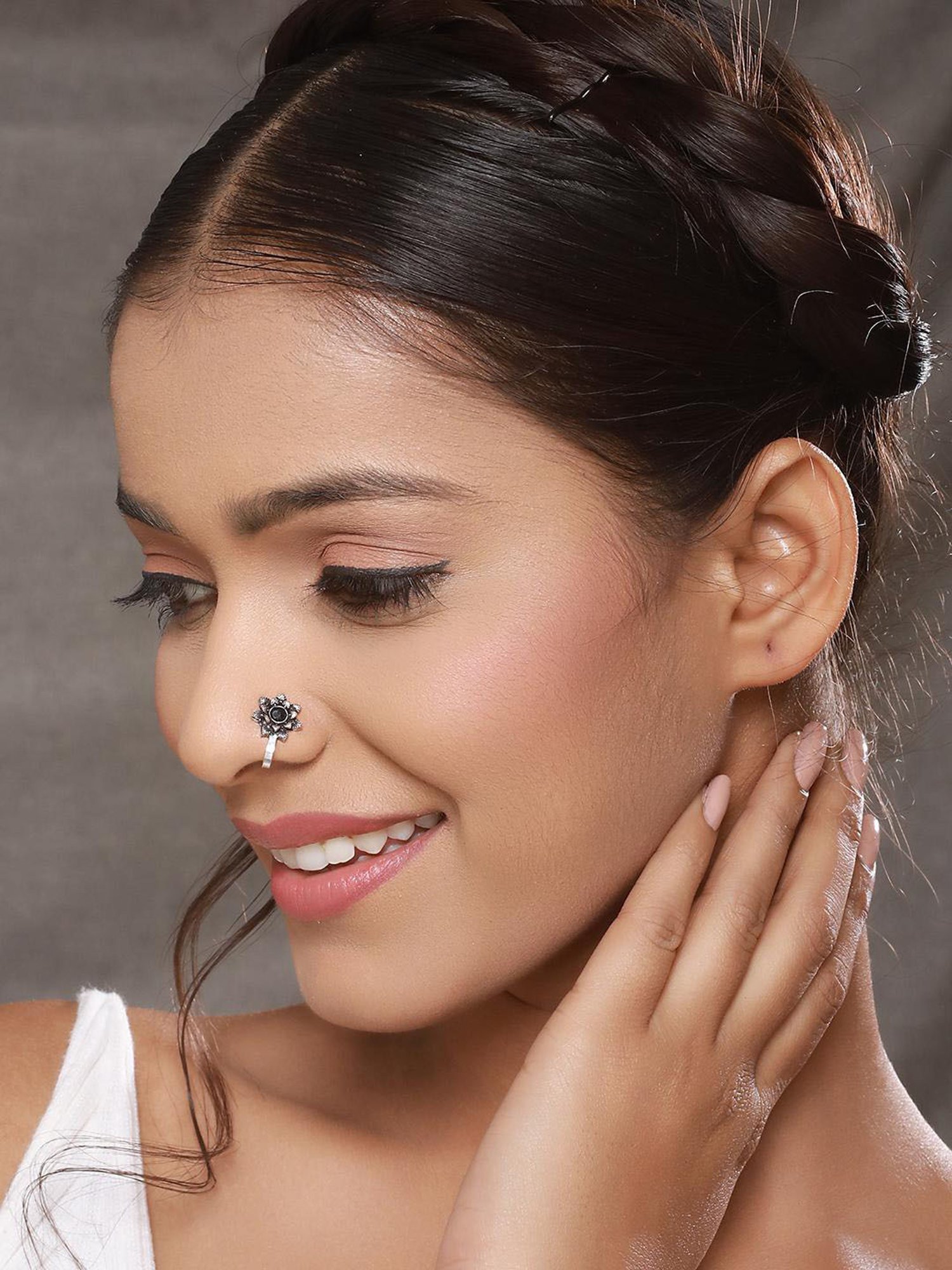 Saraf Rs Jewellery Oxidised Silver Plated  Trendy Minimal Combo Clip On Nose Ring Nath