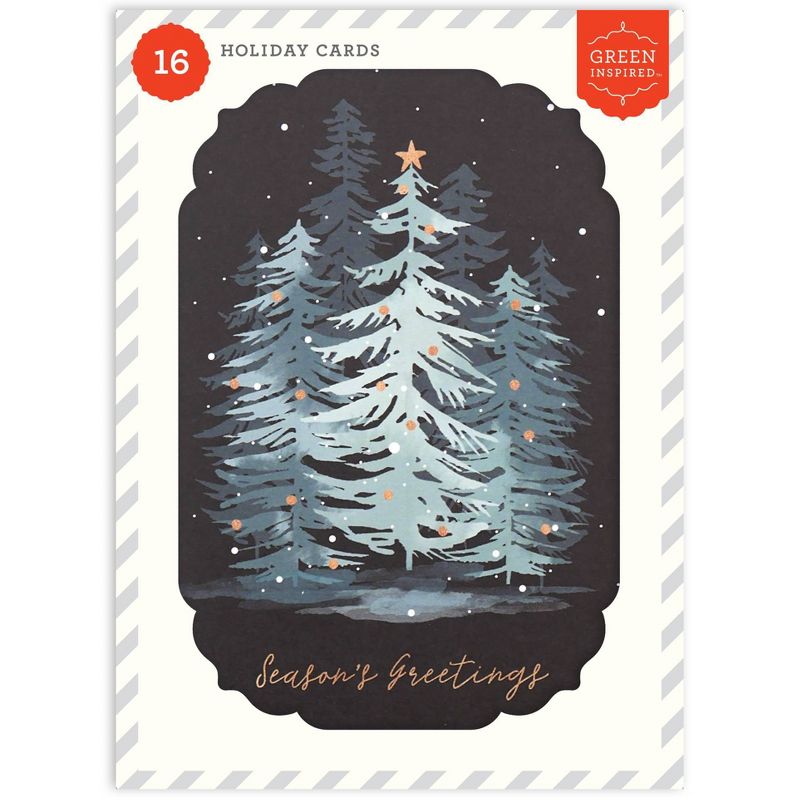 Green Inspired Painterly Night Forest Boxed Cards 16ct