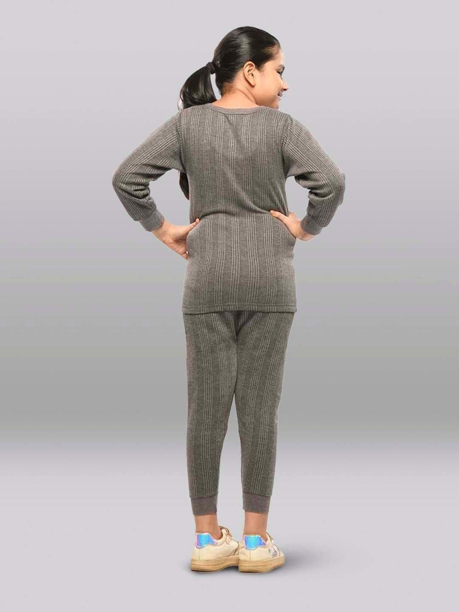 Dyca Kids Grey Melange Textured Thermal Top (Pack Of 2)