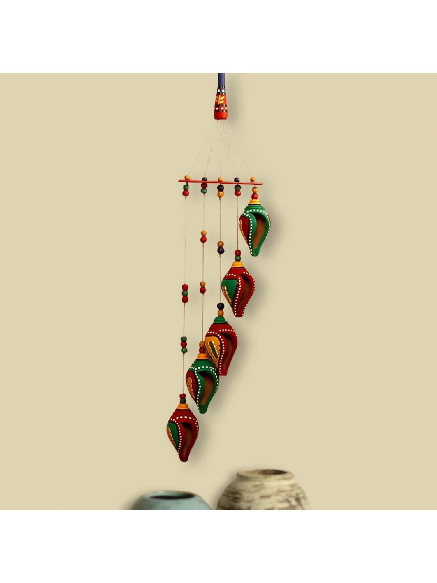 ExclusiveLane 'A Shankh Bouquet' Hand-Painted Decorative Hanging In Terracotta
