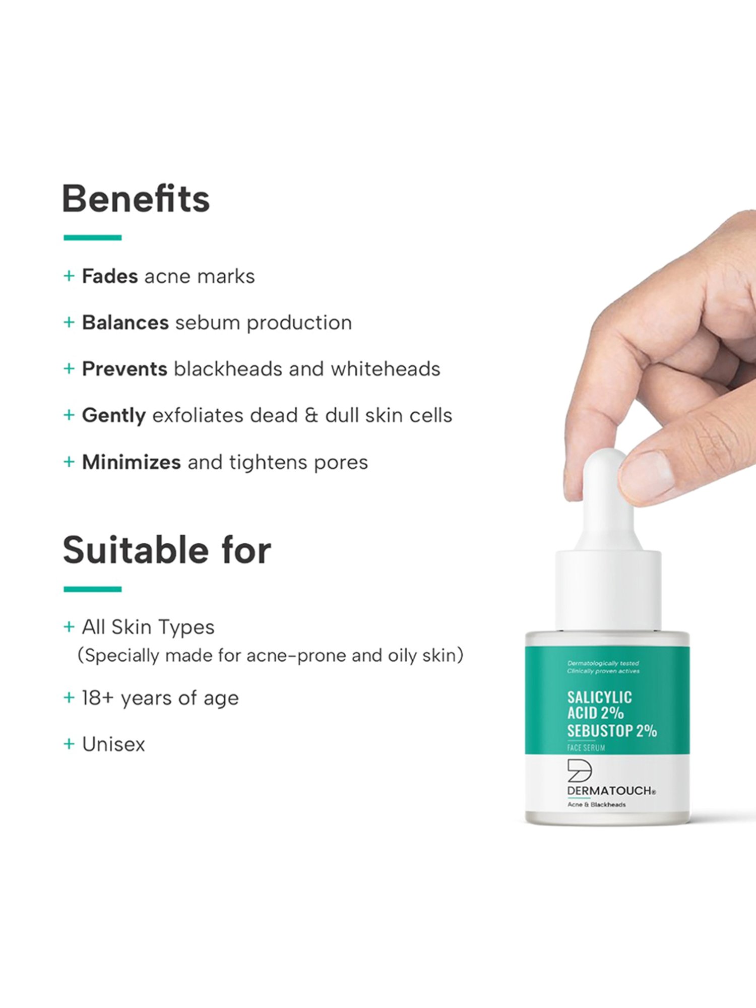 DERMATOUCH Salicylic Acid 2% & Sebustop 2% Face Serum - 18 ml