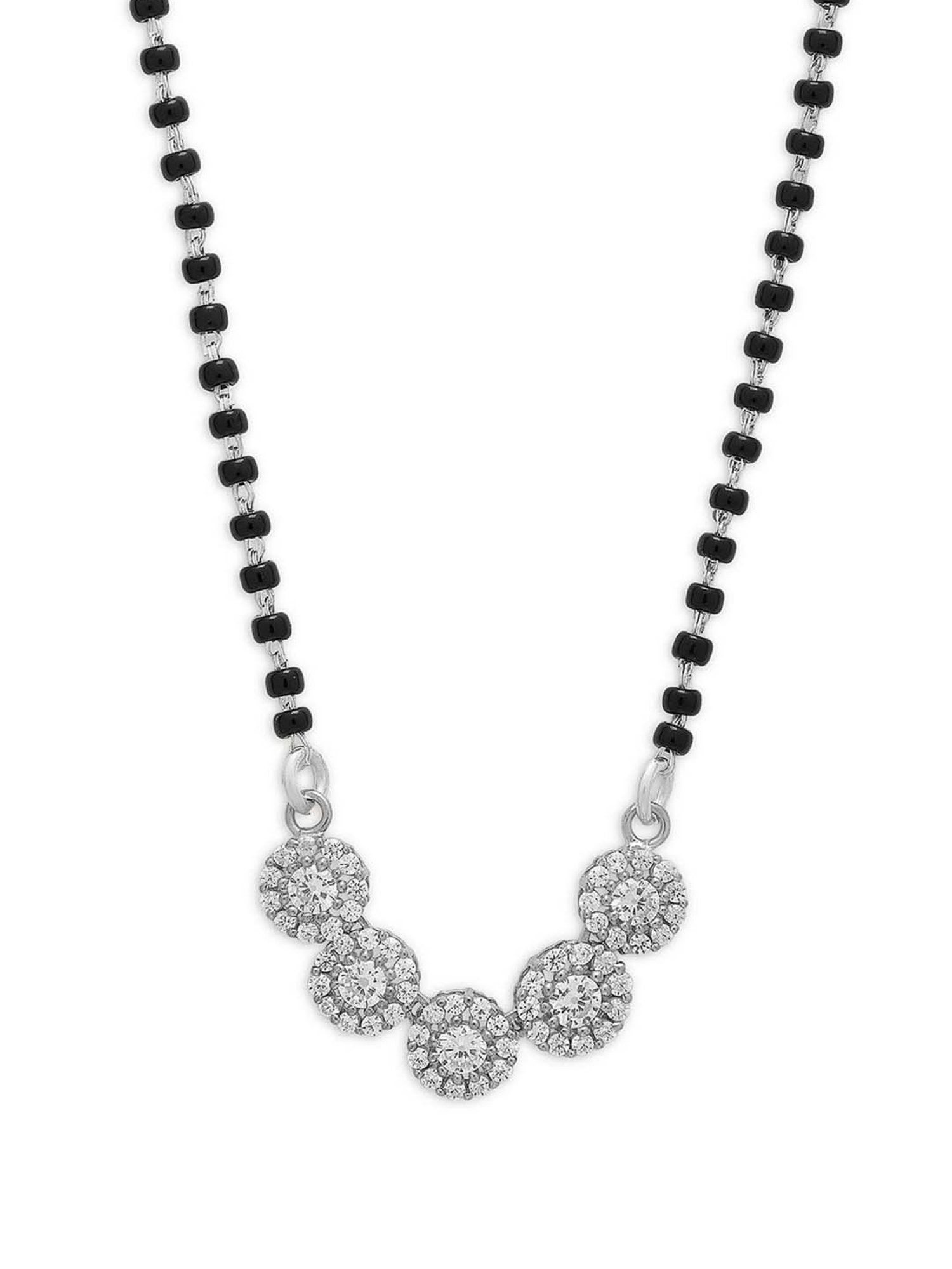 Zavya 925 Silver Rhodium-Plated Eternal Bloom CZ Black Beads Mangalsutra for Women