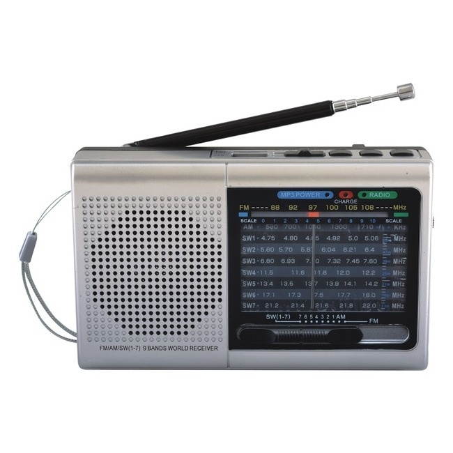Supersonic SC-1080BT- SLV 9-Band Rechargeable Bluetooth Radio with USB/SD Card Input (Silver)