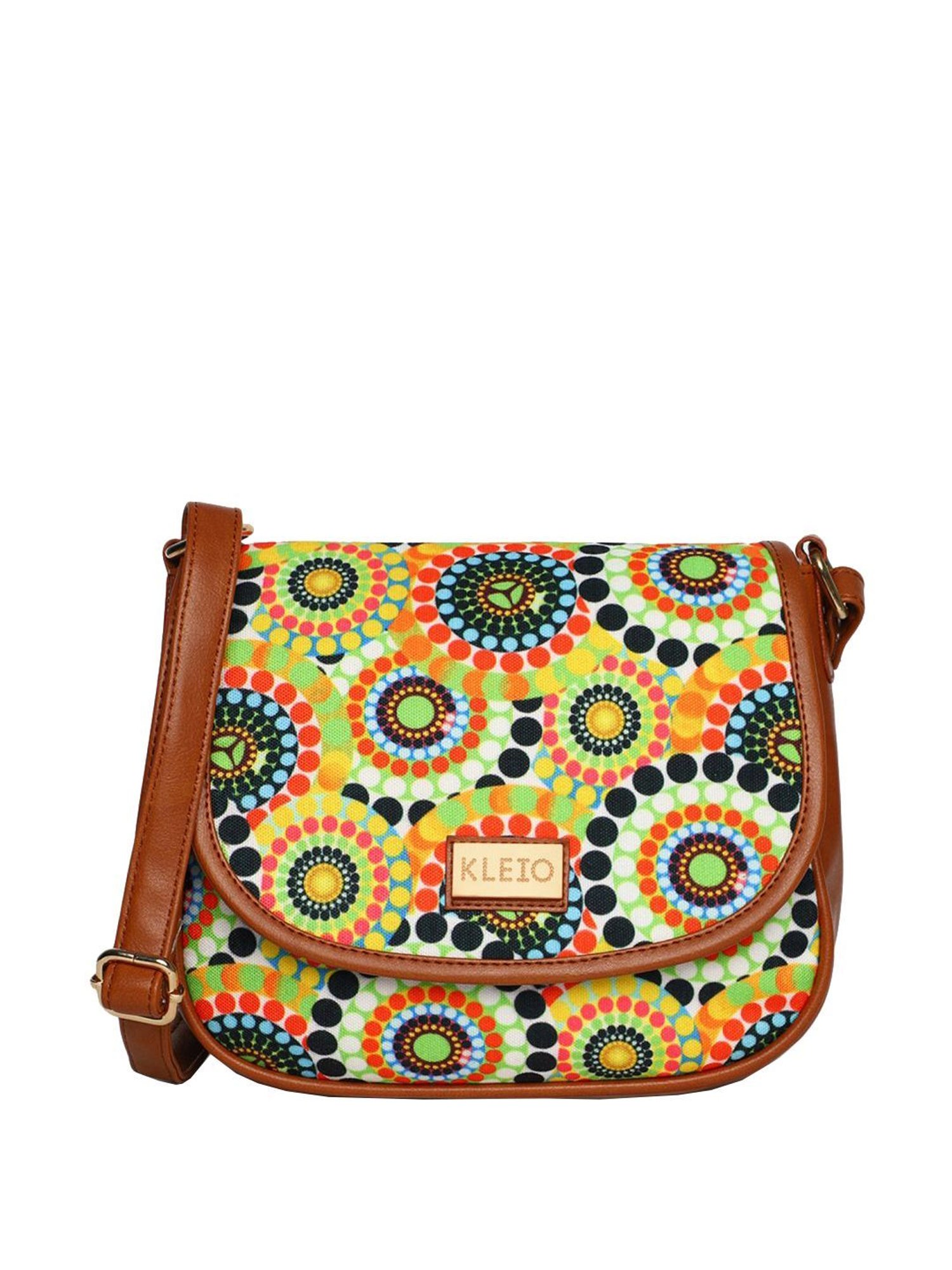 KLEIO Tan Printed Medium Sling Handbag
