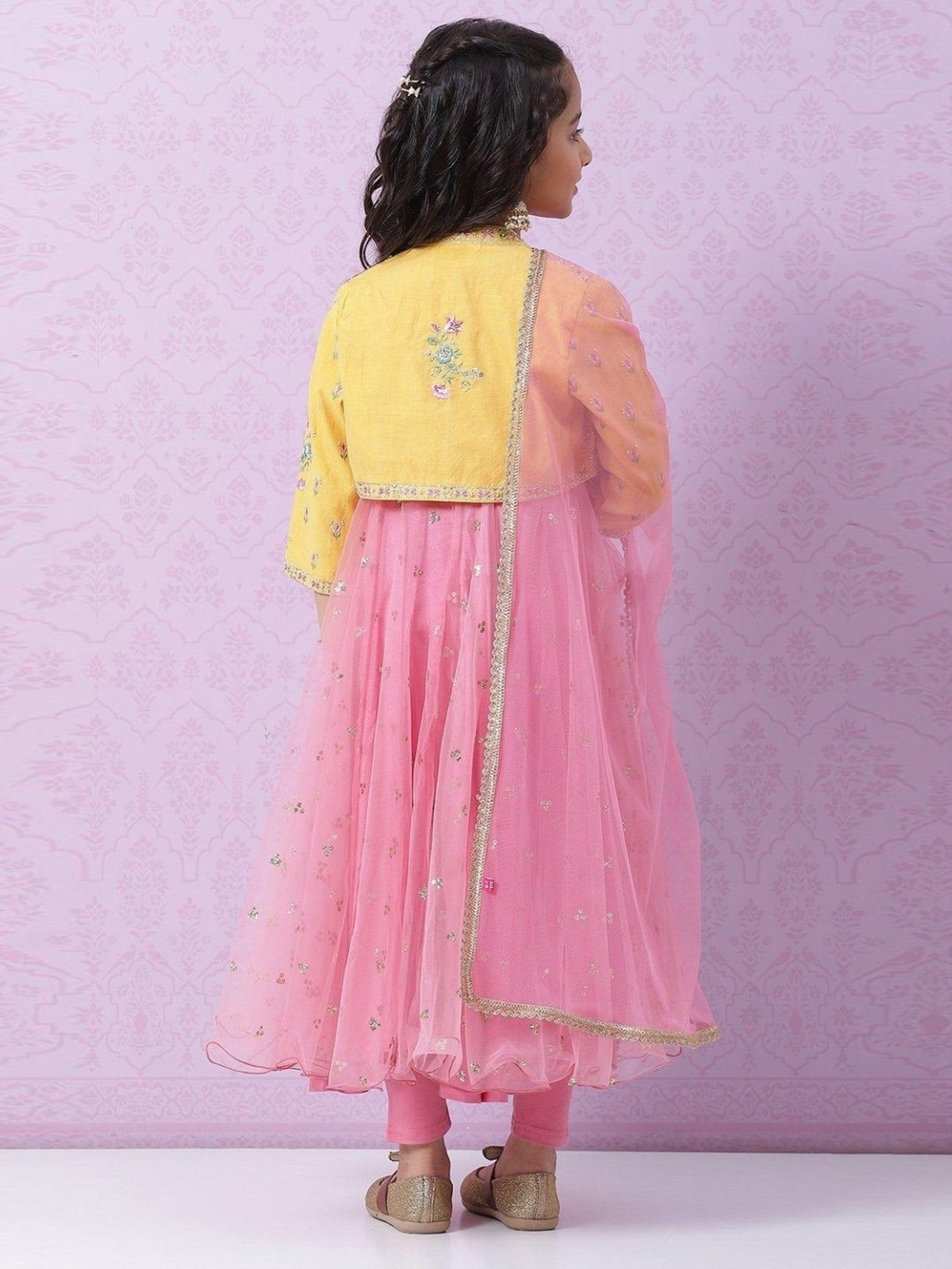 Biba Kids Yellow & Pink Embroidered Kurta Set