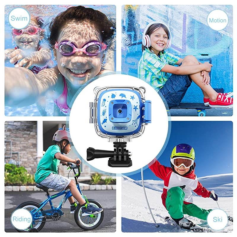 Kidicam 2.0 Kids Action Camera, Waterproof Digital Camera for Boys Girls 1080P Sports Camera Camcorder with 16GB Memory Card (Blue)
