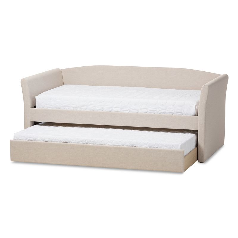 Camino Modern and Contemporary Fabric Upholstered Daybed with Guest Trundle Bed - Twin - Beige - Baxton Studio