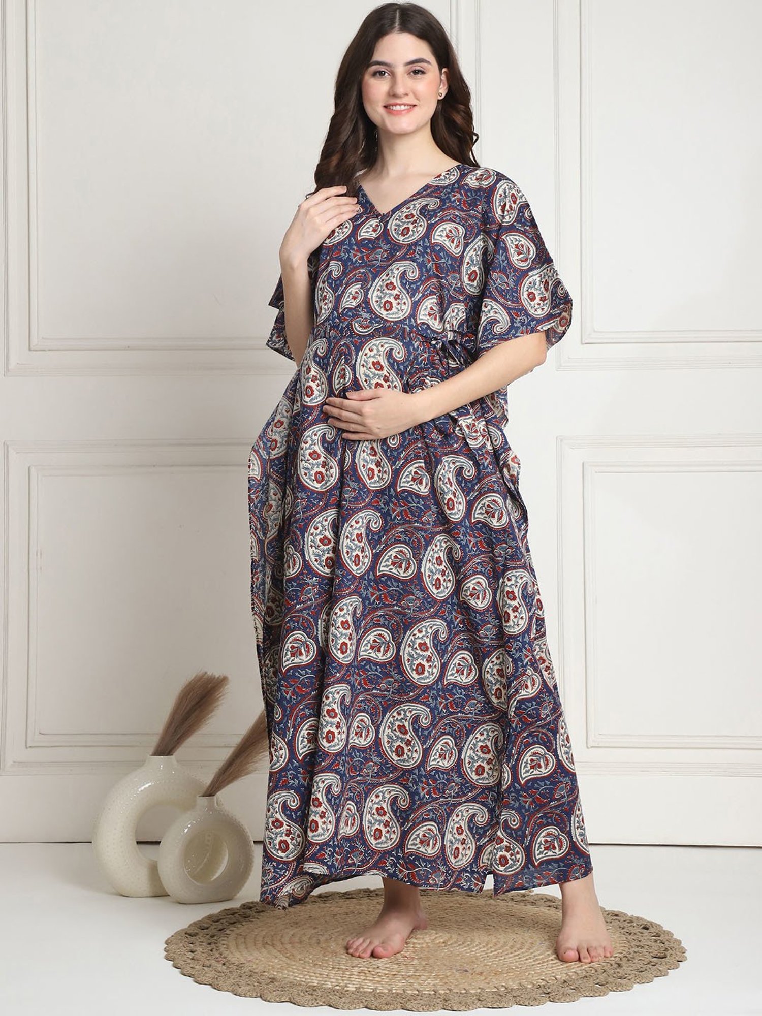 Secret Wish Blue Printed Maternity Kaftan Night Dress