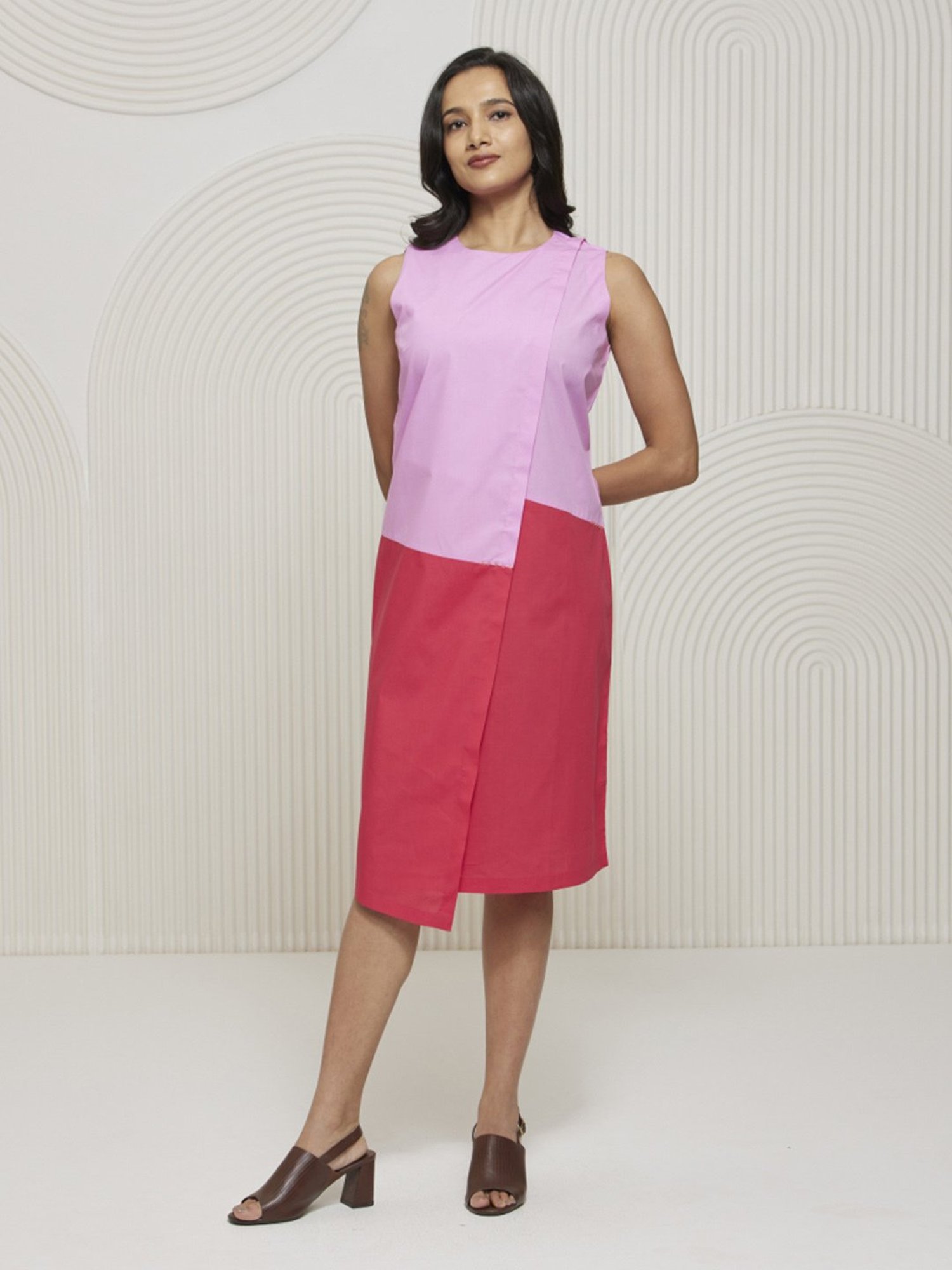 Artagai Rose & Magenta Elevated Basics Color Block Dress with Asymmetrical Front