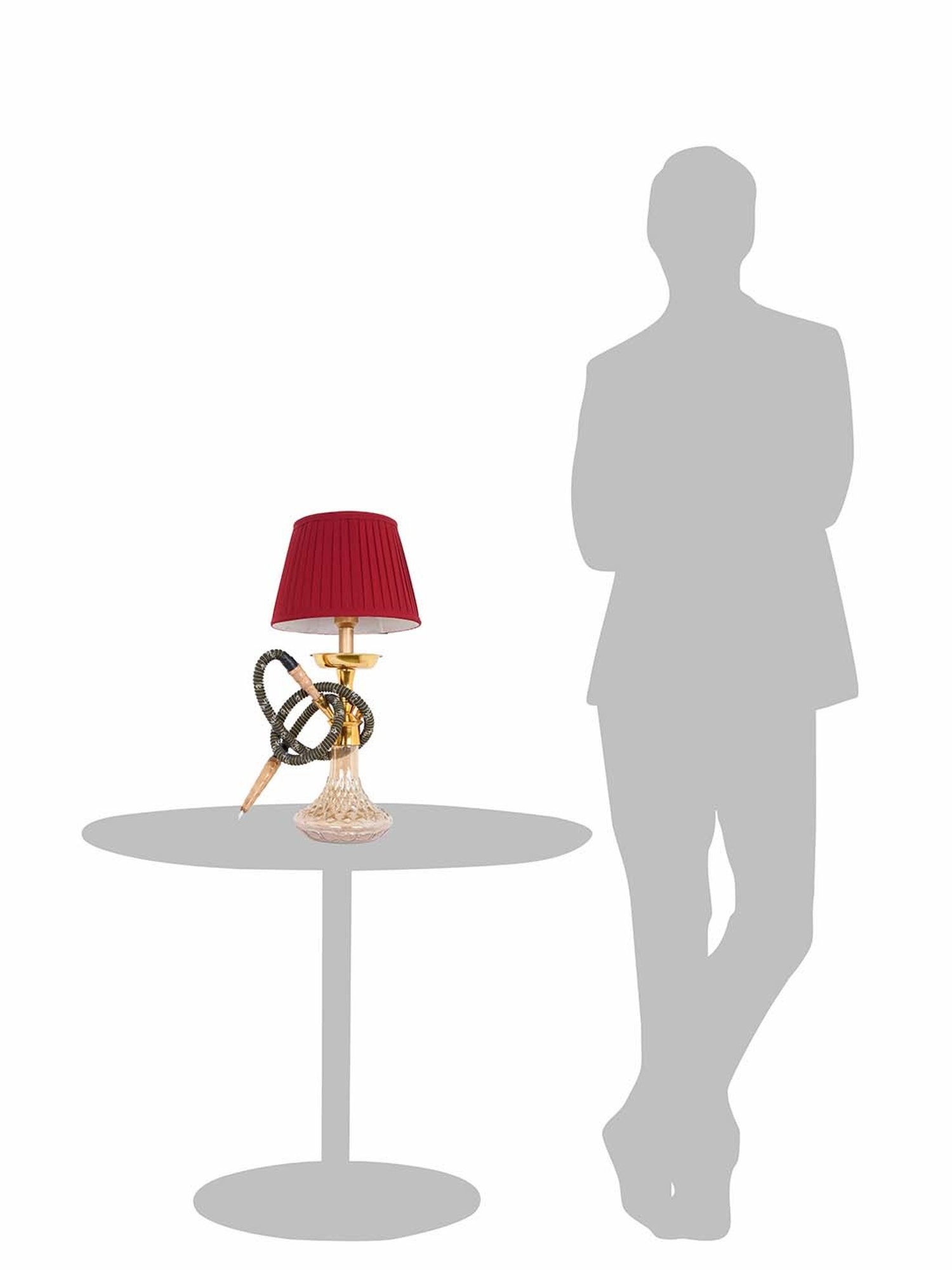 Fos Lighting Unique Cultural Fusion with Maroon Pleated Shade Hookah Table Lamp