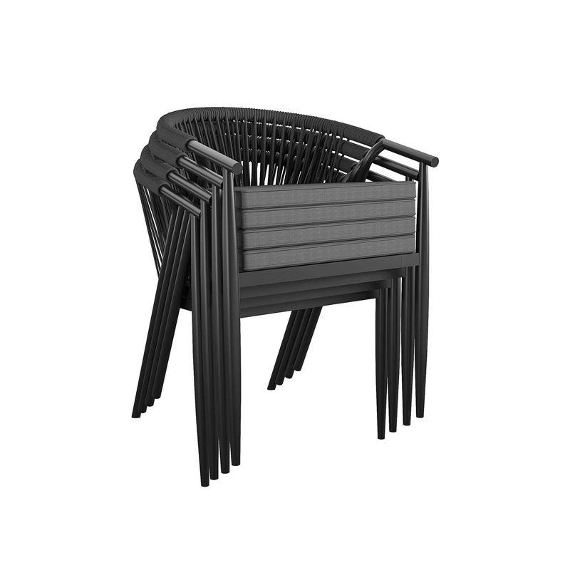 Circi 4pk Stacking Dining Chair with Rope Weave Black and Charcoal - CosmoLiving by Cosmopolitan