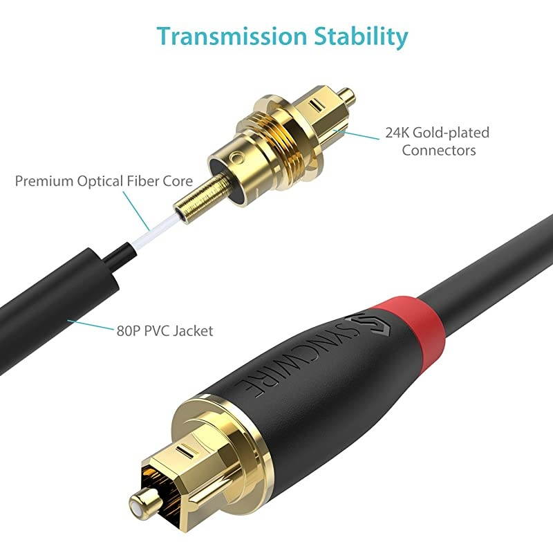 Digital Optical Audio Cable Toslink Cable 24K GoldPlated UltraDurable S  Fiber Optic Male to Male Cord for Home Theater Sound Bar TV PS4 Xbox Playstation More 59ft