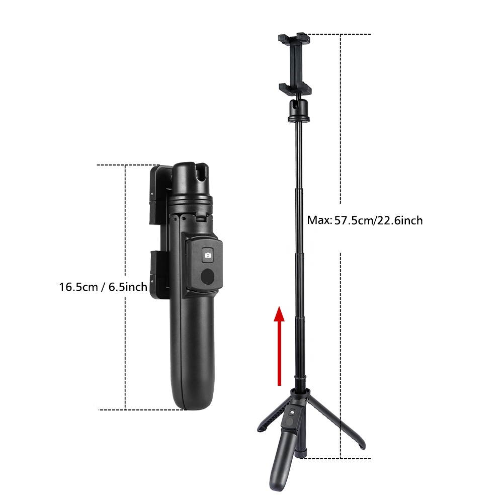 KINGJOY 2 In 1 Multifunctional Selfie Stick Mini Tripod with BT Remote Control Adjustable Phone Clip Clamp Mini Ballhead for iPhone X/XS/8P Samsung Huawei Smartphone Cellphone Portable