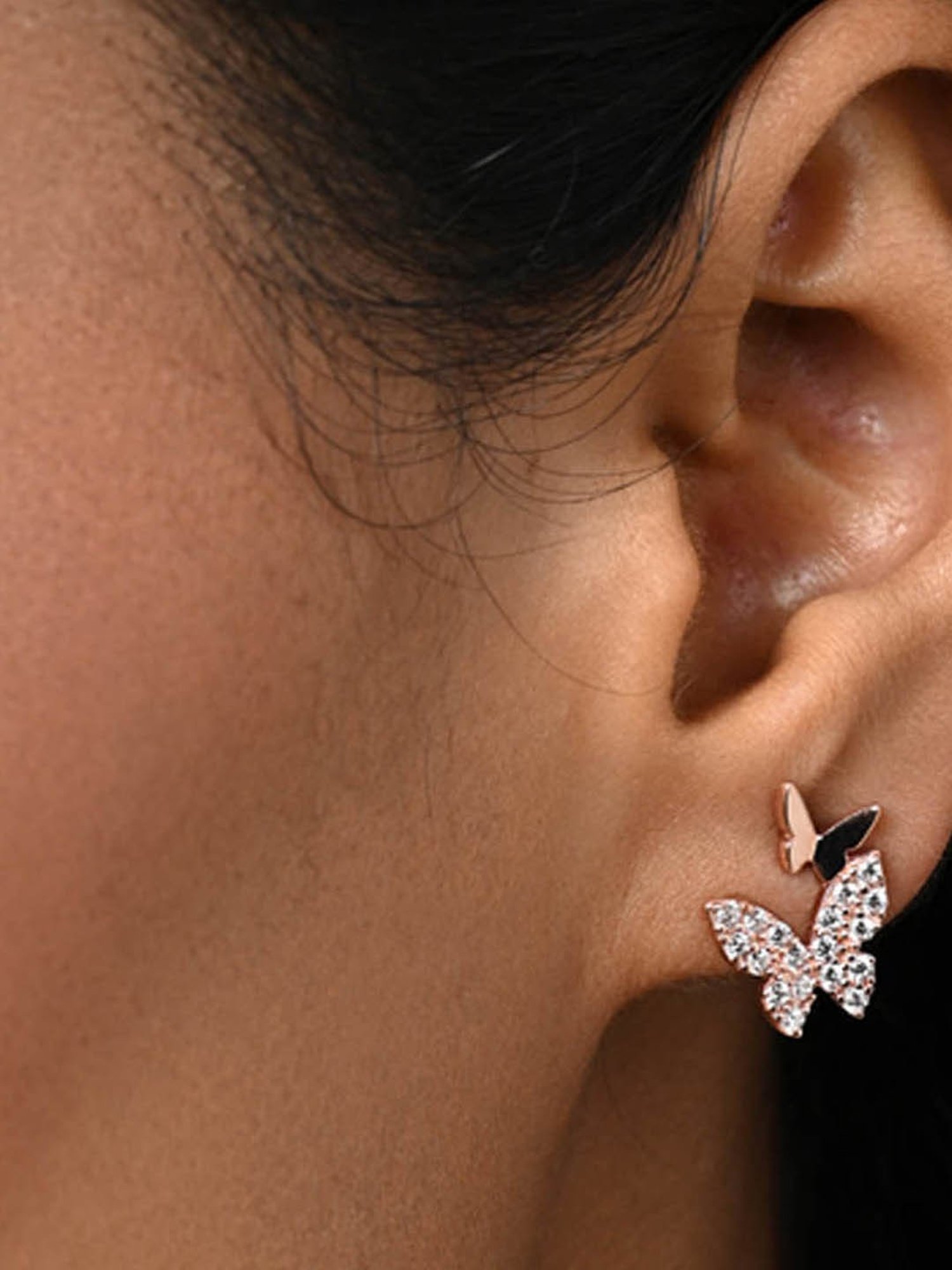 Clara 925 Silver Rose Gold Plated Swiss Zirconia Fairy Butterfly Earrings Gift for Women