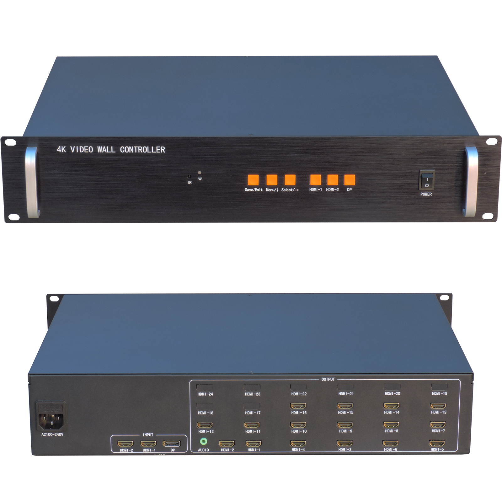 Video Wall Controller 4K 3840x2160@60Hz HDMI 2.0, HDMI 1.4, DP1.2 Inputs with 16 HDMI Outputs for TV Splicing, Support 4x4,4x3,2x8,2x7 Display and 180 Degree Rotate