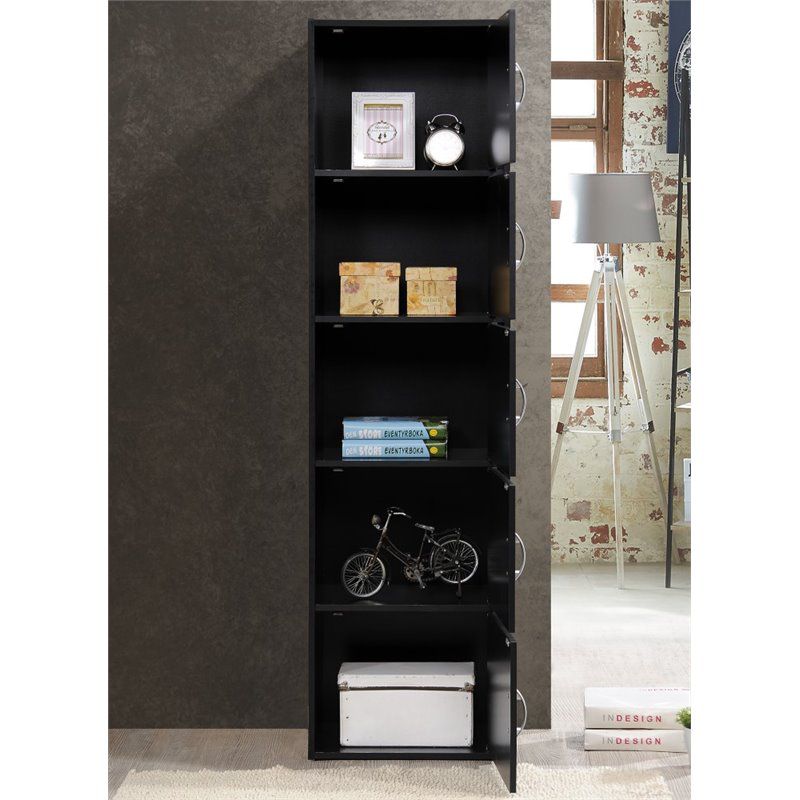 5 Shelf 5 Door Bookcase in Black - Pemberly Row