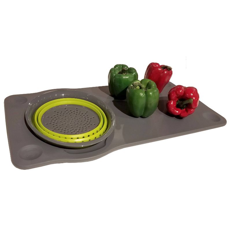 Squish Over-The-Sink Cutting Board with Colander Green/Gray